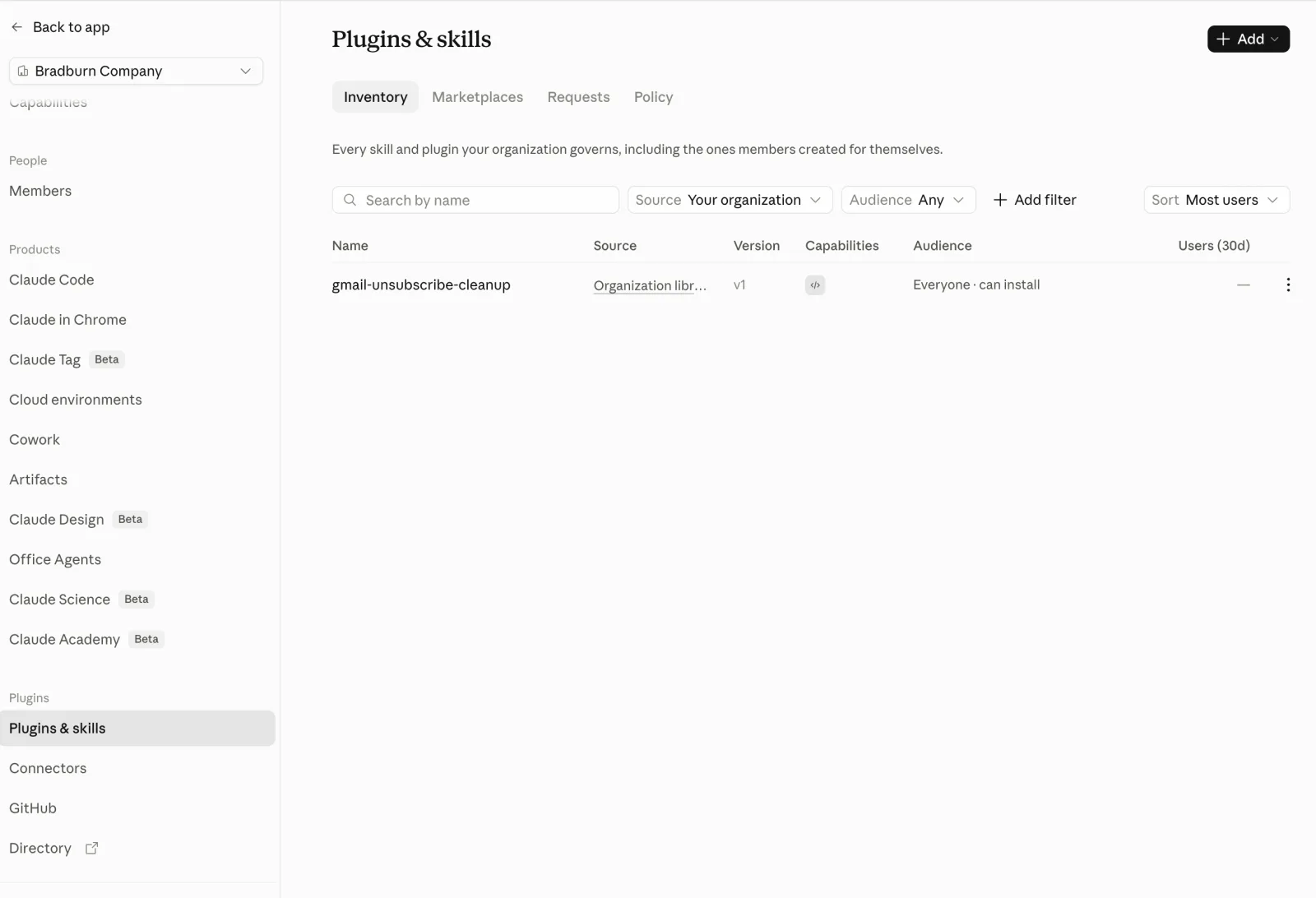 Plugins & skills inventory with the published skill