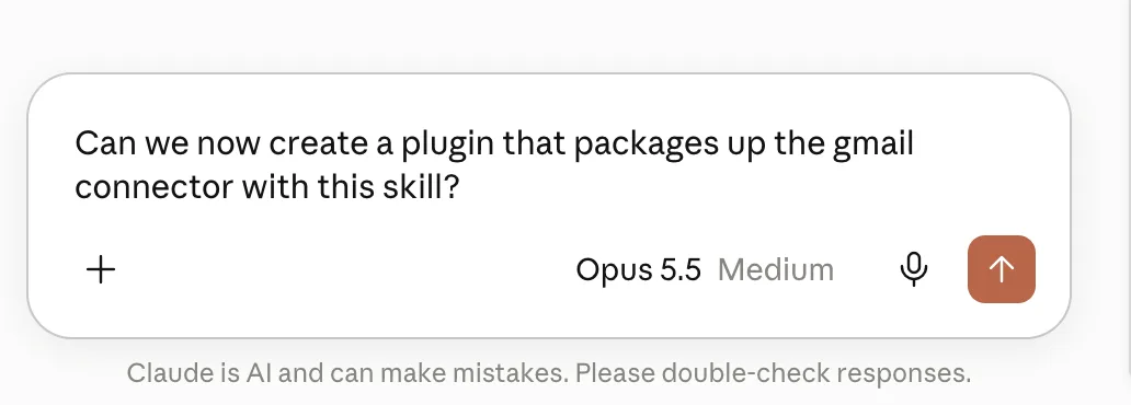 Asking Claude to package the connector and skill