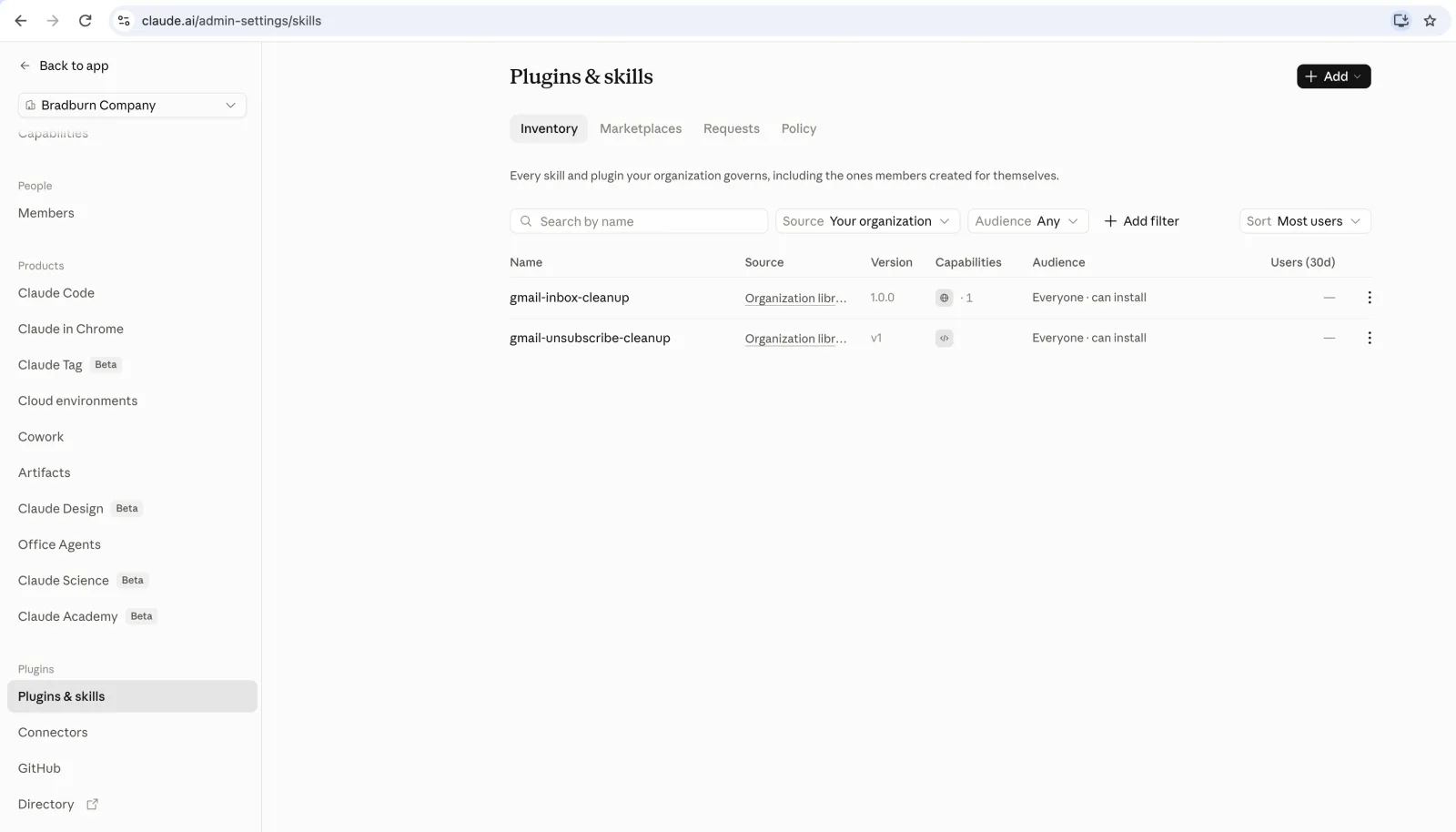 Inventory listing both the plugin and the skill