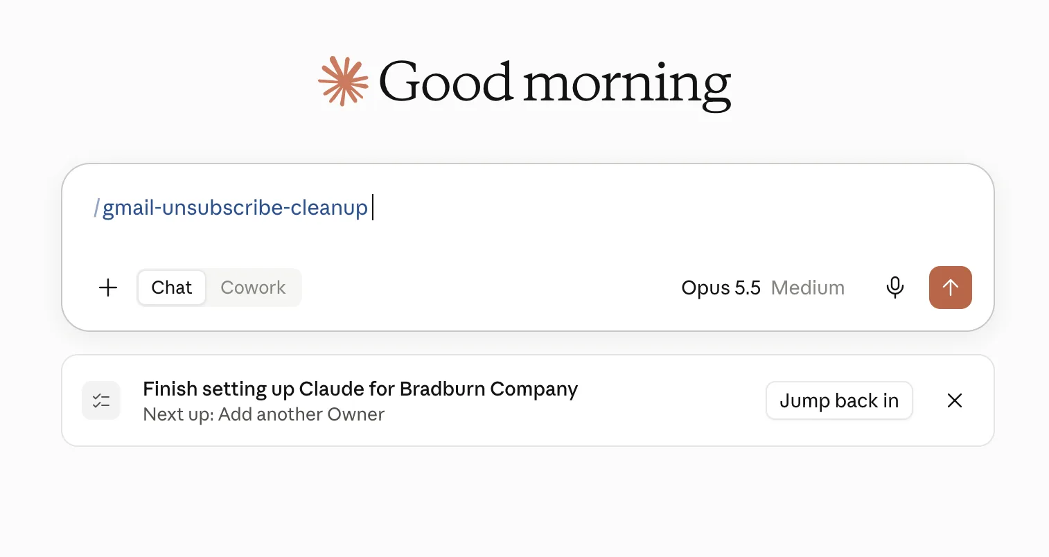 Message box with /gmail-unsubscribe-cleanup entered