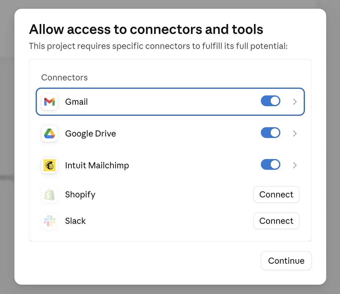 Connected tools with blue toggles